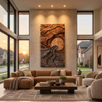 Sculptural Tall Landscape Wood Wall Art With Carved Sun For Entryway