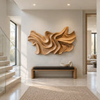 Abstract Layered Wood Wall Sculpture With Sweeping Curves For Bedroom