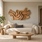 Abstract Layered Wood Wall Sculpture With Sweeping Curves For Bedroom