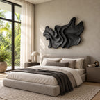 Abstract Layered Wood Wall Sculpture With Sweeping Curves For Bedroom