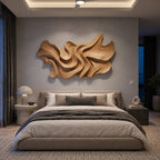 Abstract Layered Wood Wall Sculpture With Sweeping Curves For Bedroom
