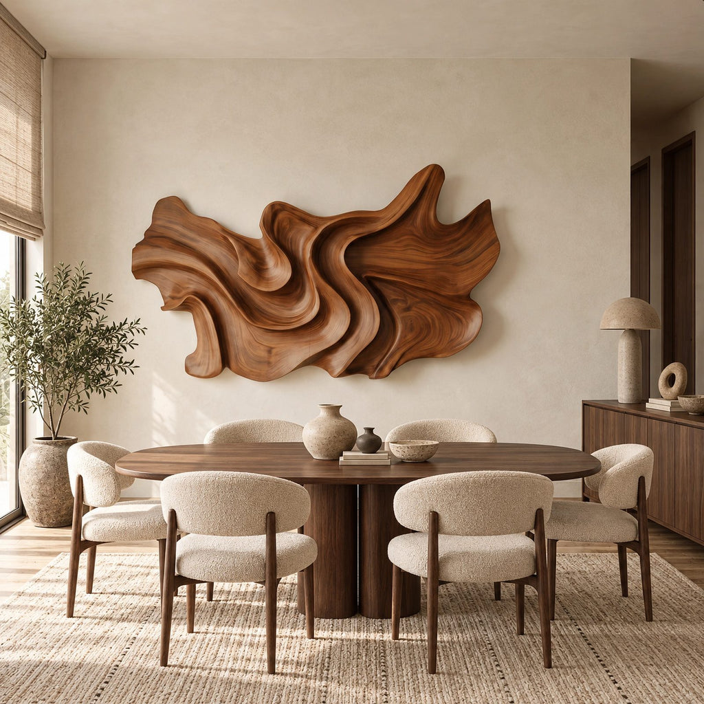 Abstract Layered Wood Wall Sculpture With Sweeping Curves For Bedroom