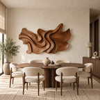 Abstract Layered Wood Wall Sculpture With Sweeping Curves For Bedroom