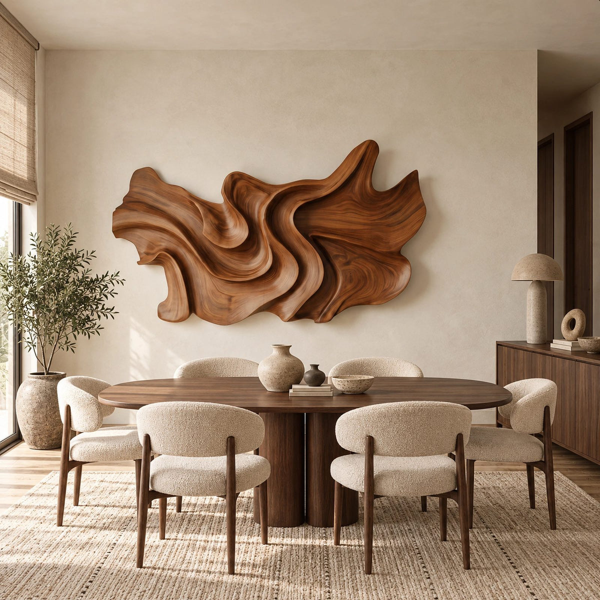 Abstract Layered Wood Wall Sculpture With Sweeping Curves For Bedroom