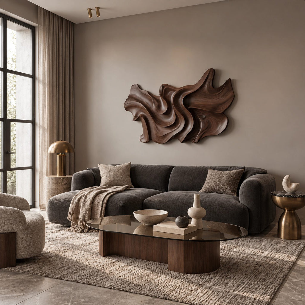 Abstract Layered Wood Wall Sculpture With Sweeping Curves For Bedroom
