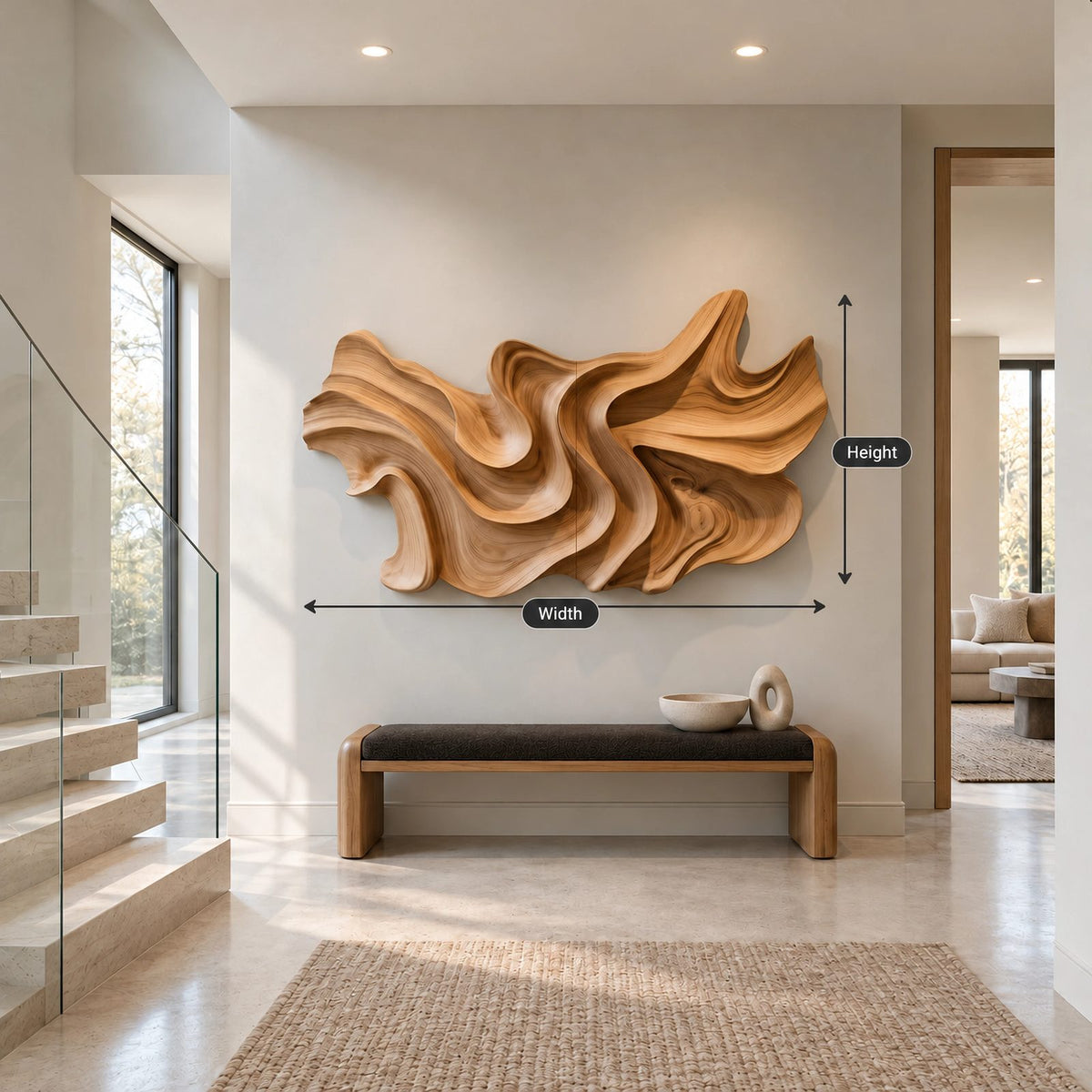 Abstract Layered Wood Wall Sculpture With Sweeping Curves For Bedroom