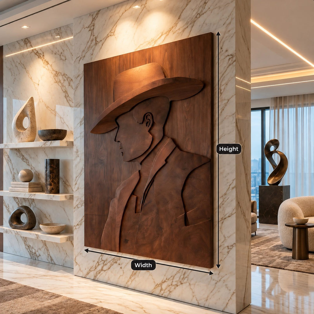 Contemporary Carved Cowboy Portrait Wood Wall Panel For Home Office