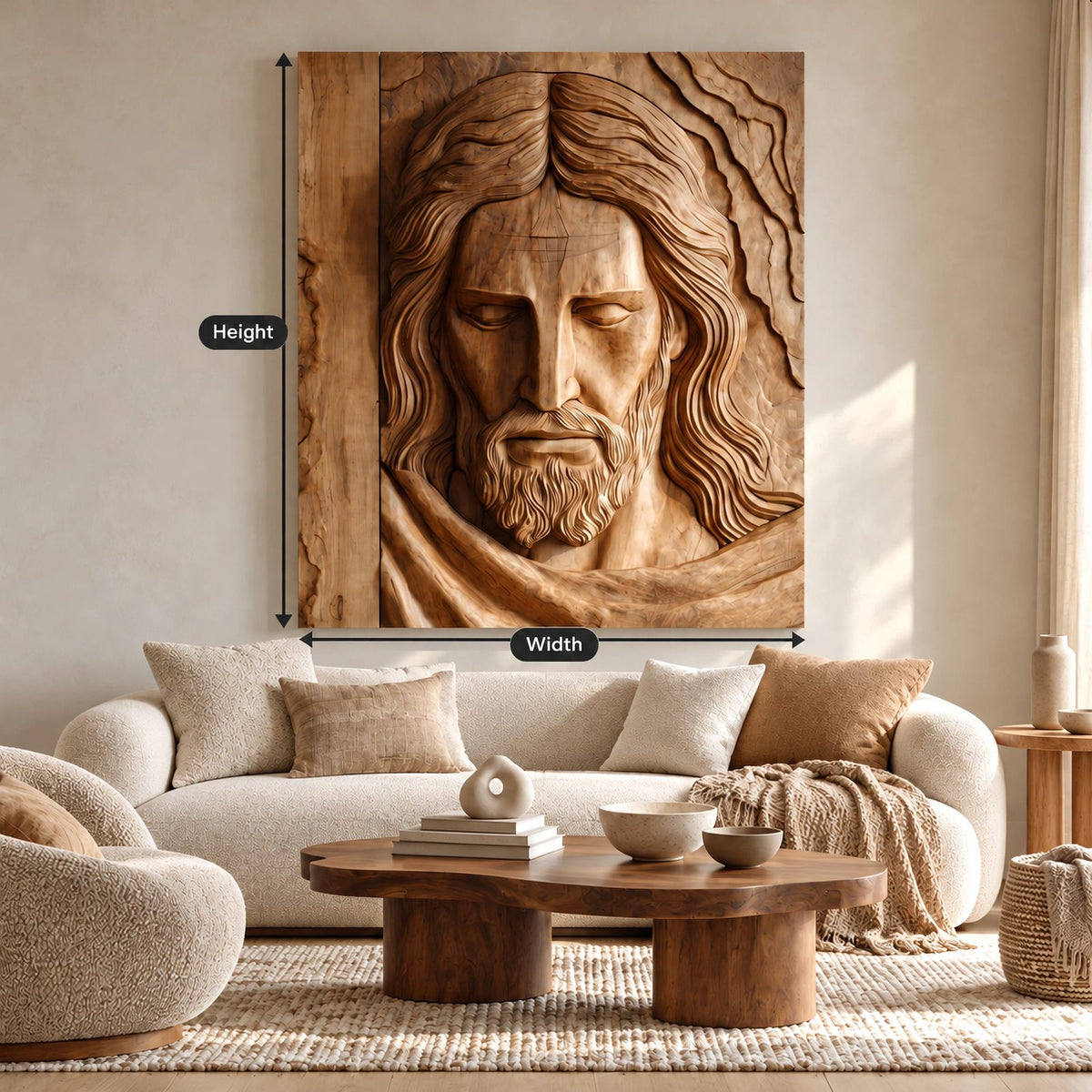 Traditional Carved Jesus Portrait Wood Relief Wall Art For Living Room