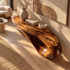 Sculptural Wave Wood Console Table With Curling Ribbon Base For Entryway