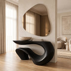 Sculptural Wave Wood Console Table With Curling Ribbon Base For Entryway