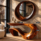 Sculptural Wave Wood Console Table With Curling Ribbon Base For Entryway