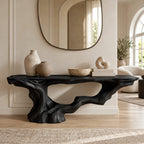 Rustic Driftwood Root Console Table With Lower Display Shelf For Hallway