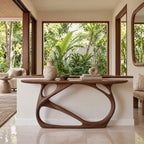 Artistic Openwork Wood Console Table With Arched Frame Base For Hallway