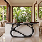 Artistic Openwork Wood Console Table With Arched Frame Base For Hallway