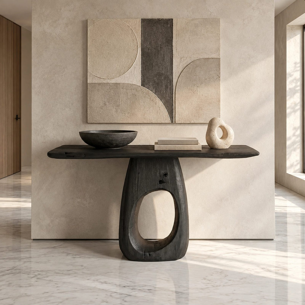 Organic Sculptural Wood Console Table With Open Loop Base For Entryway