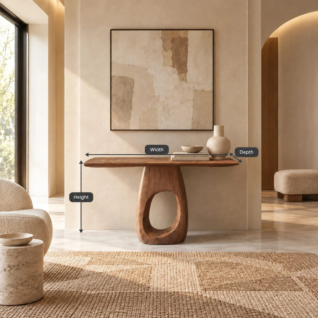 Organic Sculptural Wood Console Table With Open Loop Base For Entryway