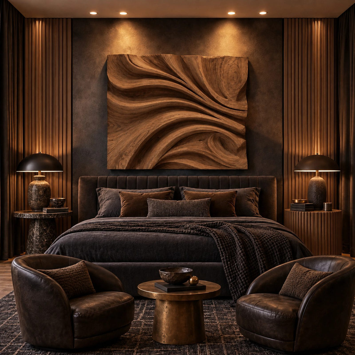 Contemporary Carved Wood Wall Art With Sculpted Fold Design For Bedroom