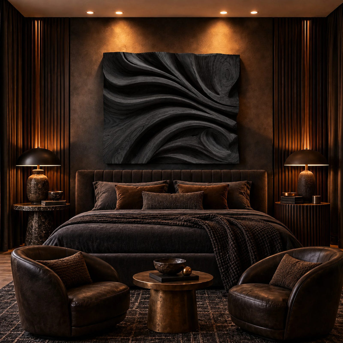 Contemporary Carved Wood Wall Art With Sculpted Fold Design For Bedroom