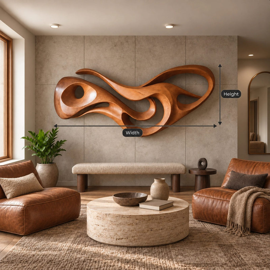 Abstract Carved Wood Wall Art With Open Hollow Design For Living Room