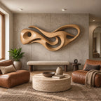 Abstract Carved Wood Wall Art With Open Hollow Design For Living Room