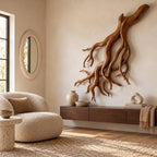Coastal Driftwood Wall Sculpture With Fanning Root Form For Living Room
