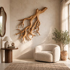 Coastal Driftwood Wall Sculpture With Fanning Root Form For Living Room