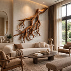 Coastal Driftwood Wall Sculpture With Fanning Root Form For Living Room