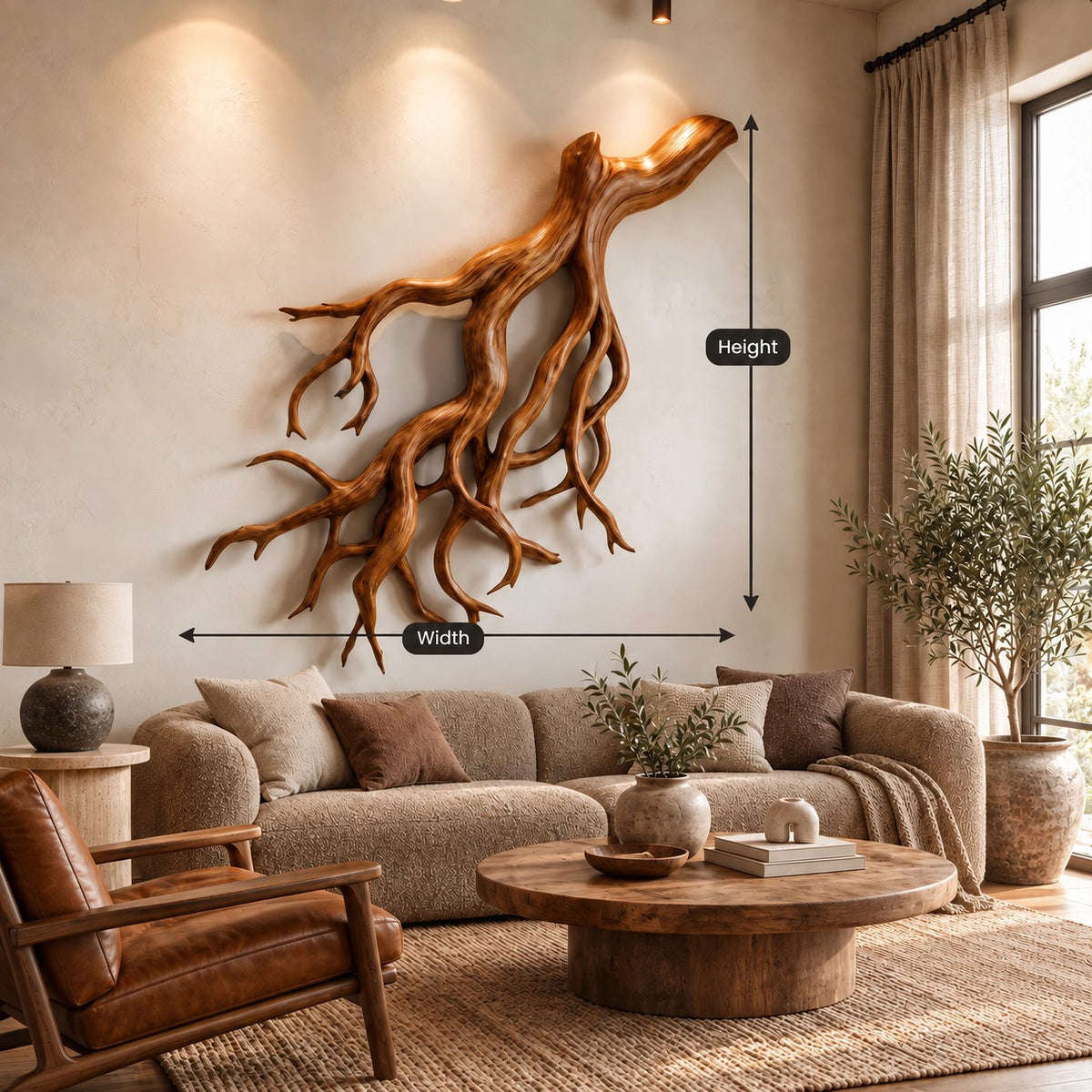Coastal Driftwood Wall Sculpture With Fanning Root Form For Living Room