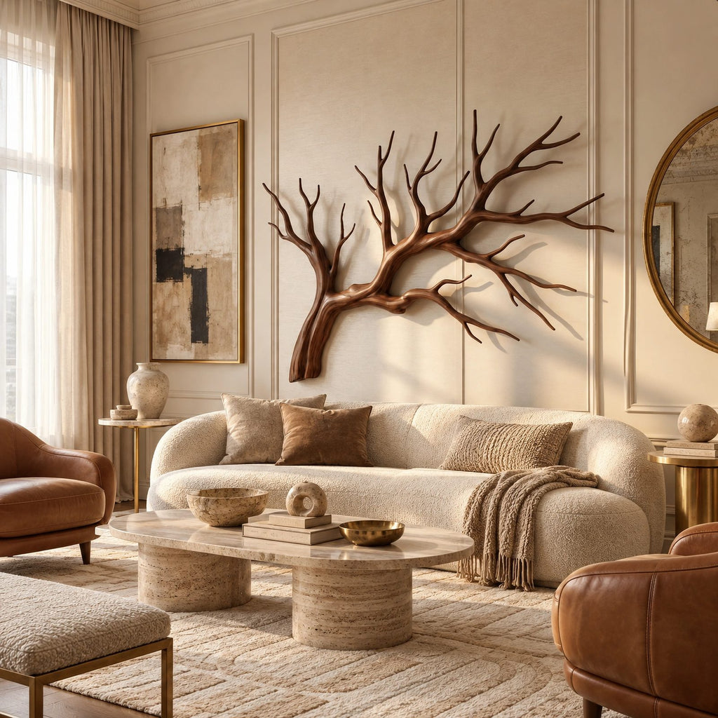 Handcrafted Wood Wall Art With Forked Branch Design For Bedroom