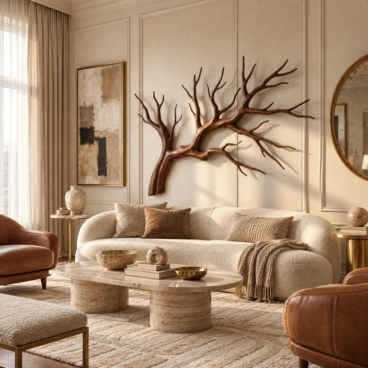 Handcrafted Wood Wall Art With Forked Branch Design For Bedroom