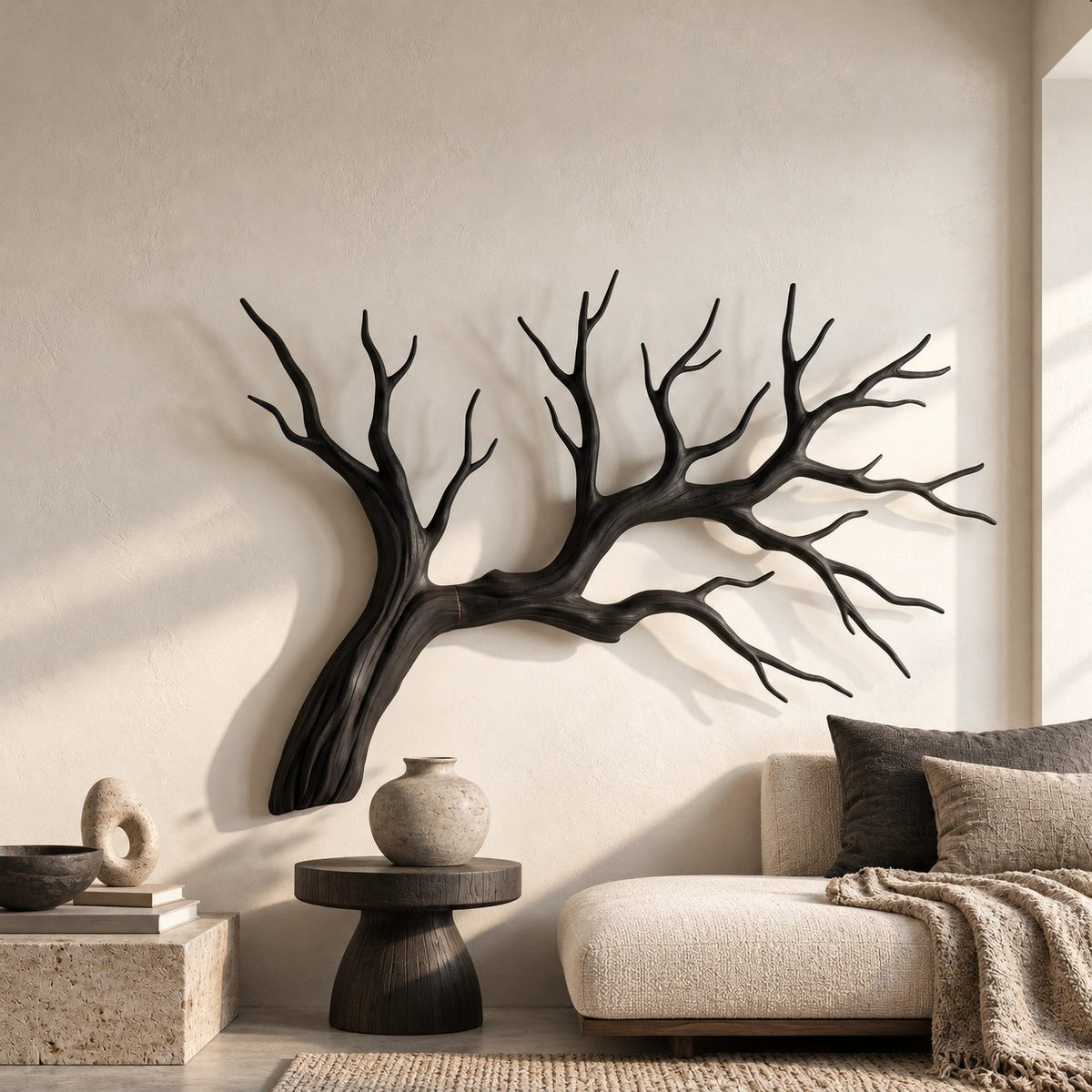 Handcrafted Wood Wall Art With Forked Branch Design For Bedroom