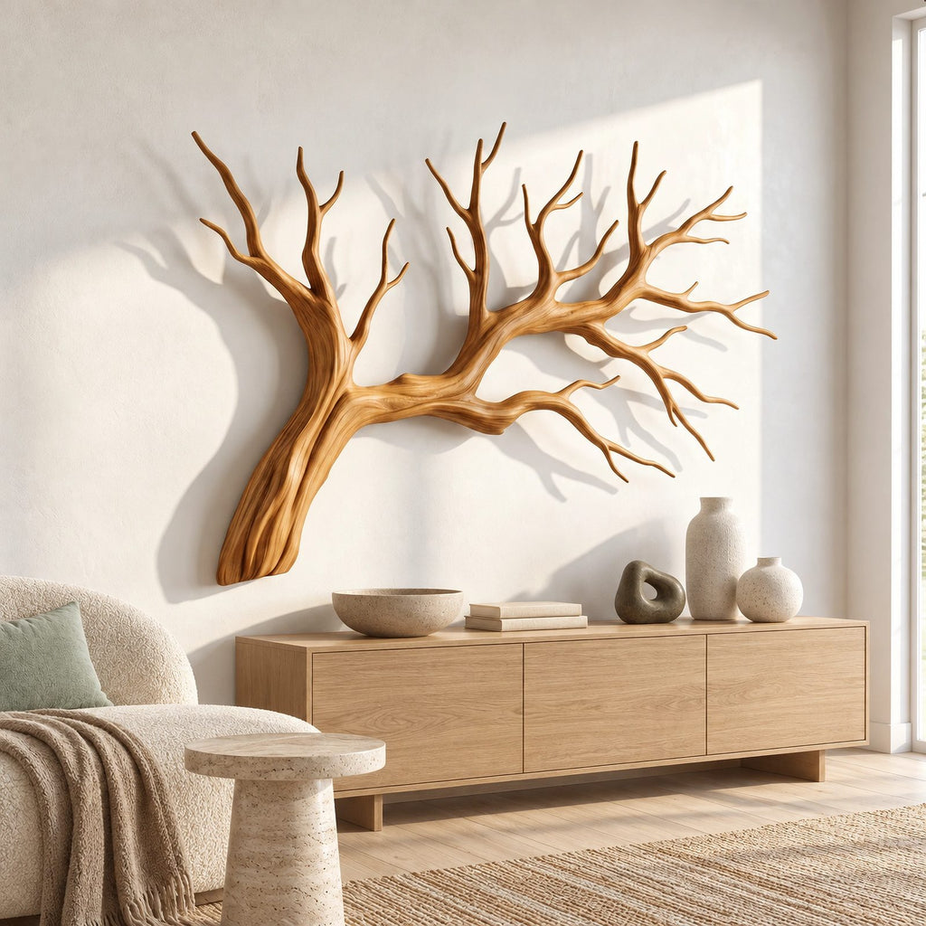 Handcrafted Wood Wall Art With Forked Branch Design For Bedroom