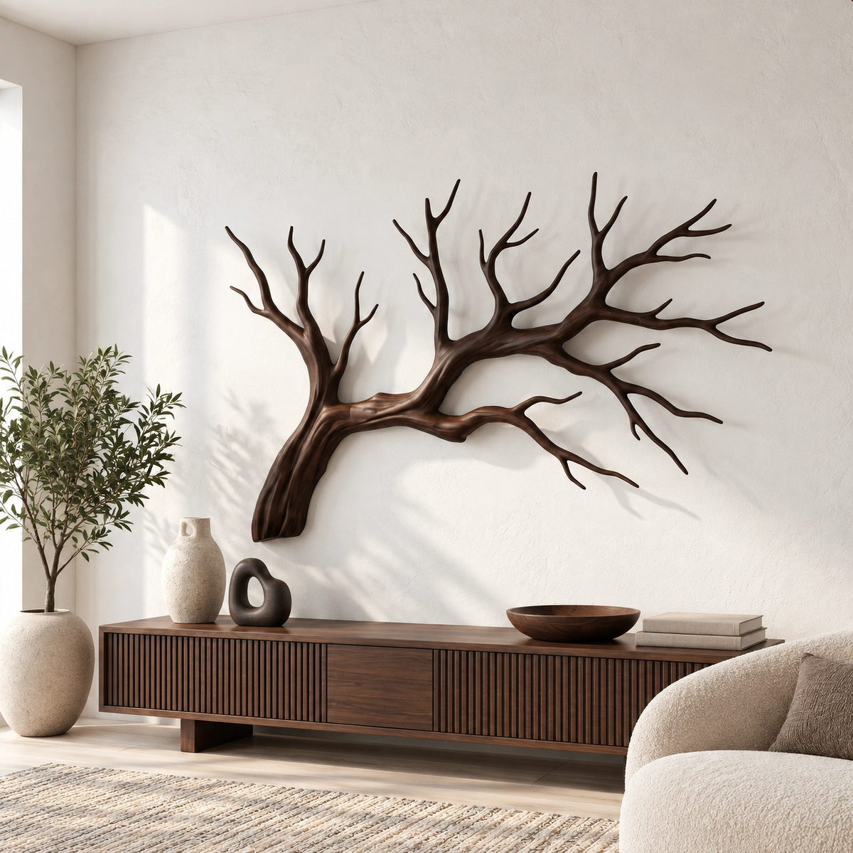 Handcrafted Wood Wall Art With Forked Branch Design For Bedroom