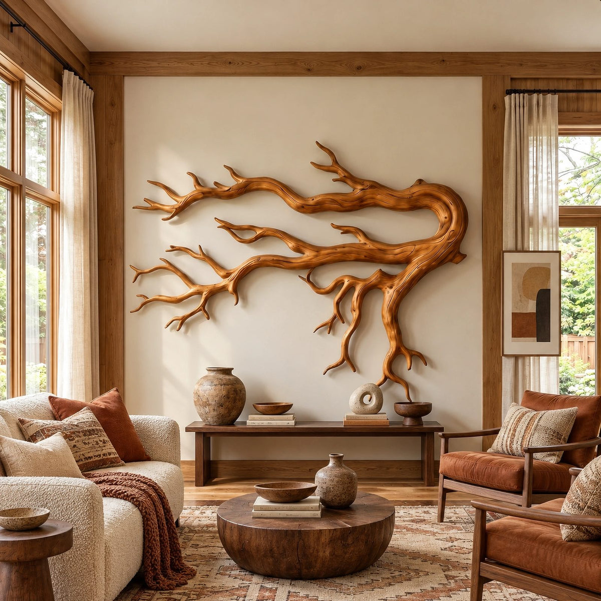 Artisan Wood Wall Sculpture With Layered Root Branches For Living Room