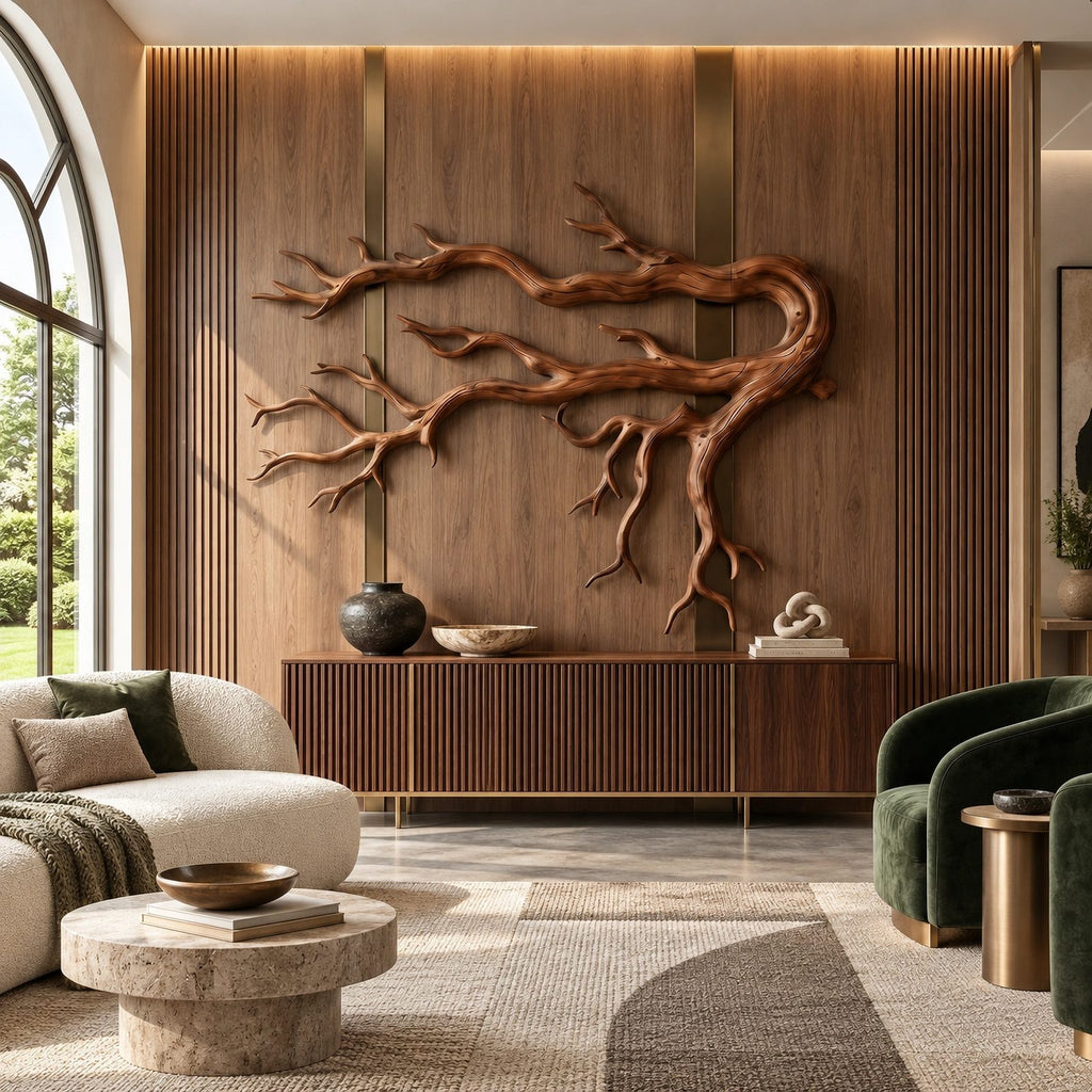 Artisan Wood Wall Sculpture With Layered Root Branches For Living Room