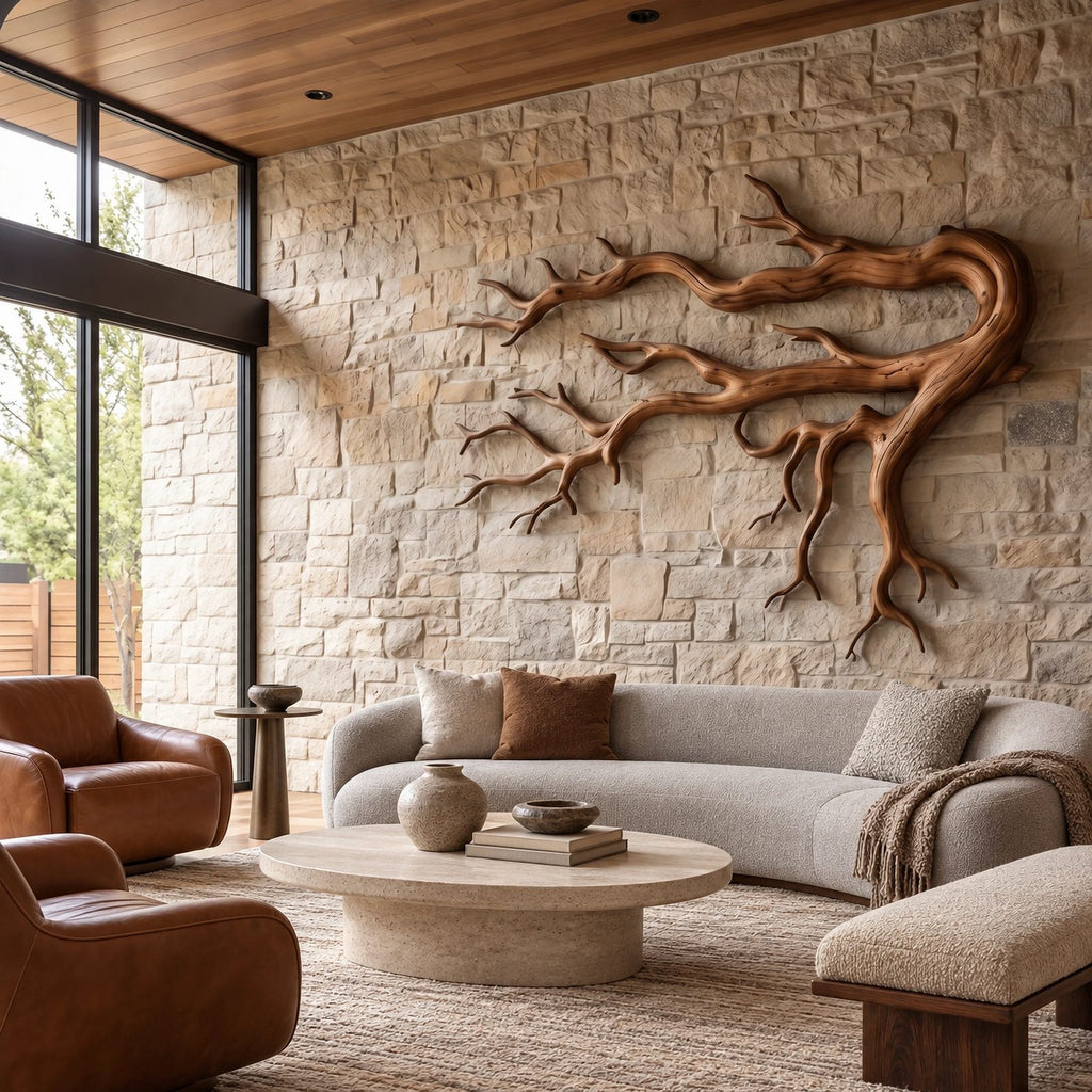 Artisan Wood Wall Sculpture With Layered Root Branches For Living Room