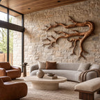 Artisan Wood Wall Sculpture With Layered Root Branches For Living Room