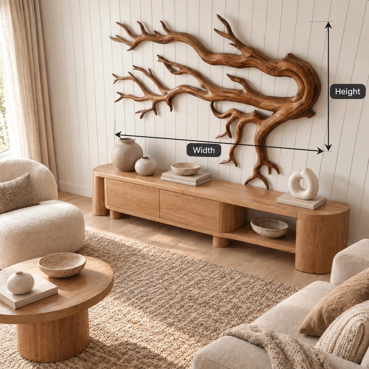 Artisan Wood Wall Sculpture With Layered Root Branches For Living Room
