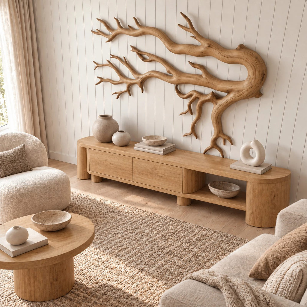 Artisan Wood Wall Sculpture With Layered Root Branches For Living Room