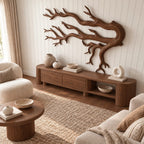 Artisan Wood Wall Sculpture With Layered Root Branches For Living Room