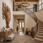 Sculptural Wood Tree Wall Art With Carved Face Design For Entryway
