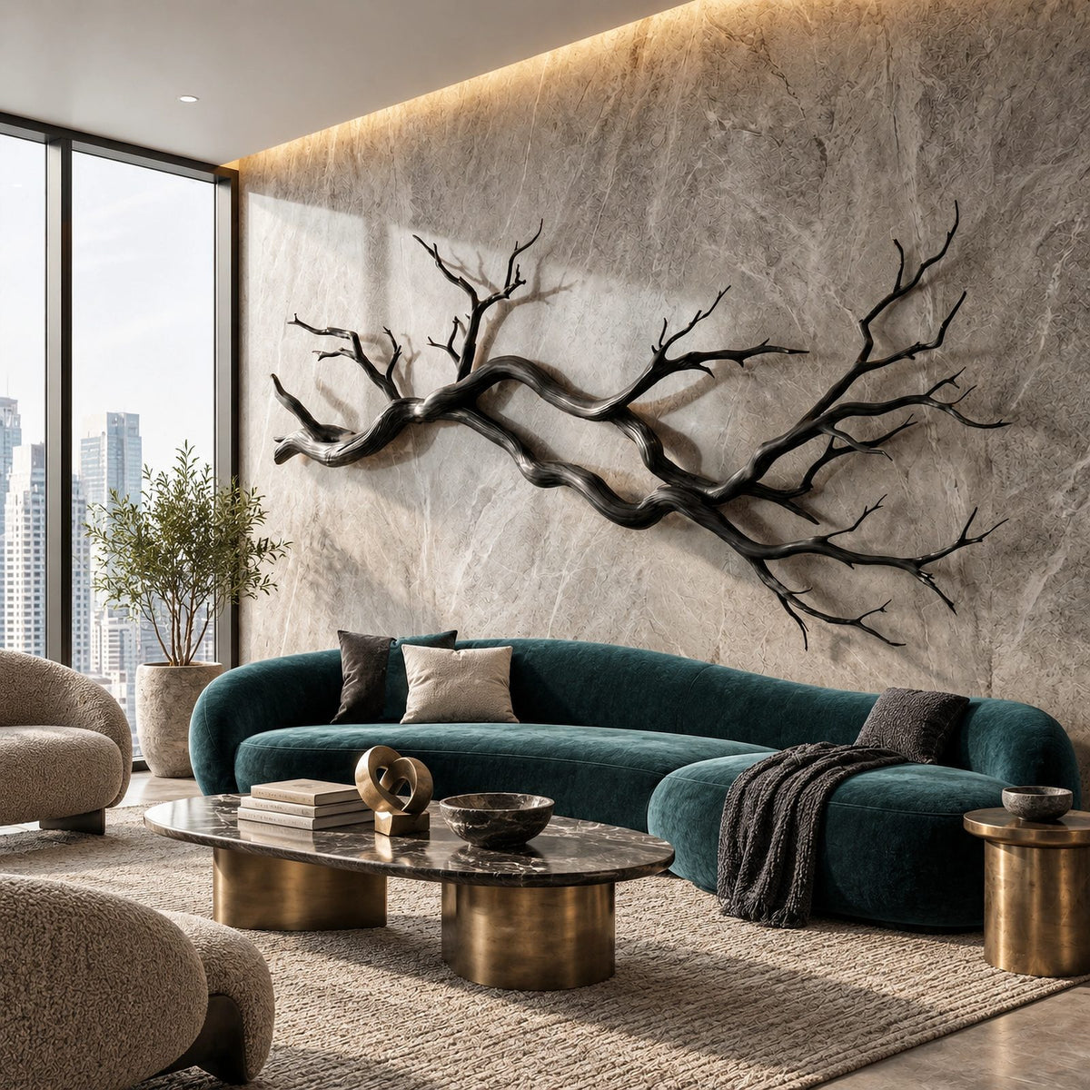 Wabi Sabi Wood Branch Wall Art With Natural Form For Living Room