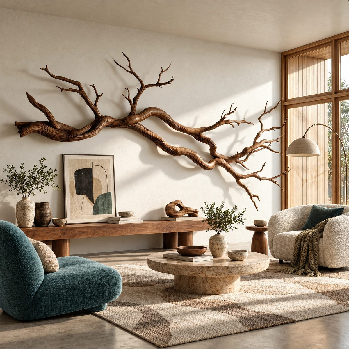 Wabi Sabi Wood Branch Wall Art With Natural Form For Living Room