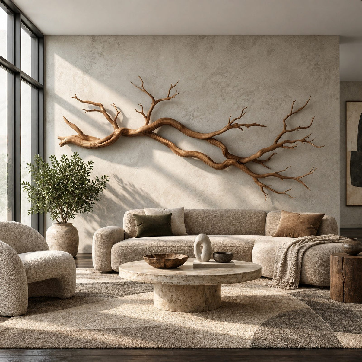 Wabi Sabi Wood Branch Wall Art With Natural Form For Living Room
