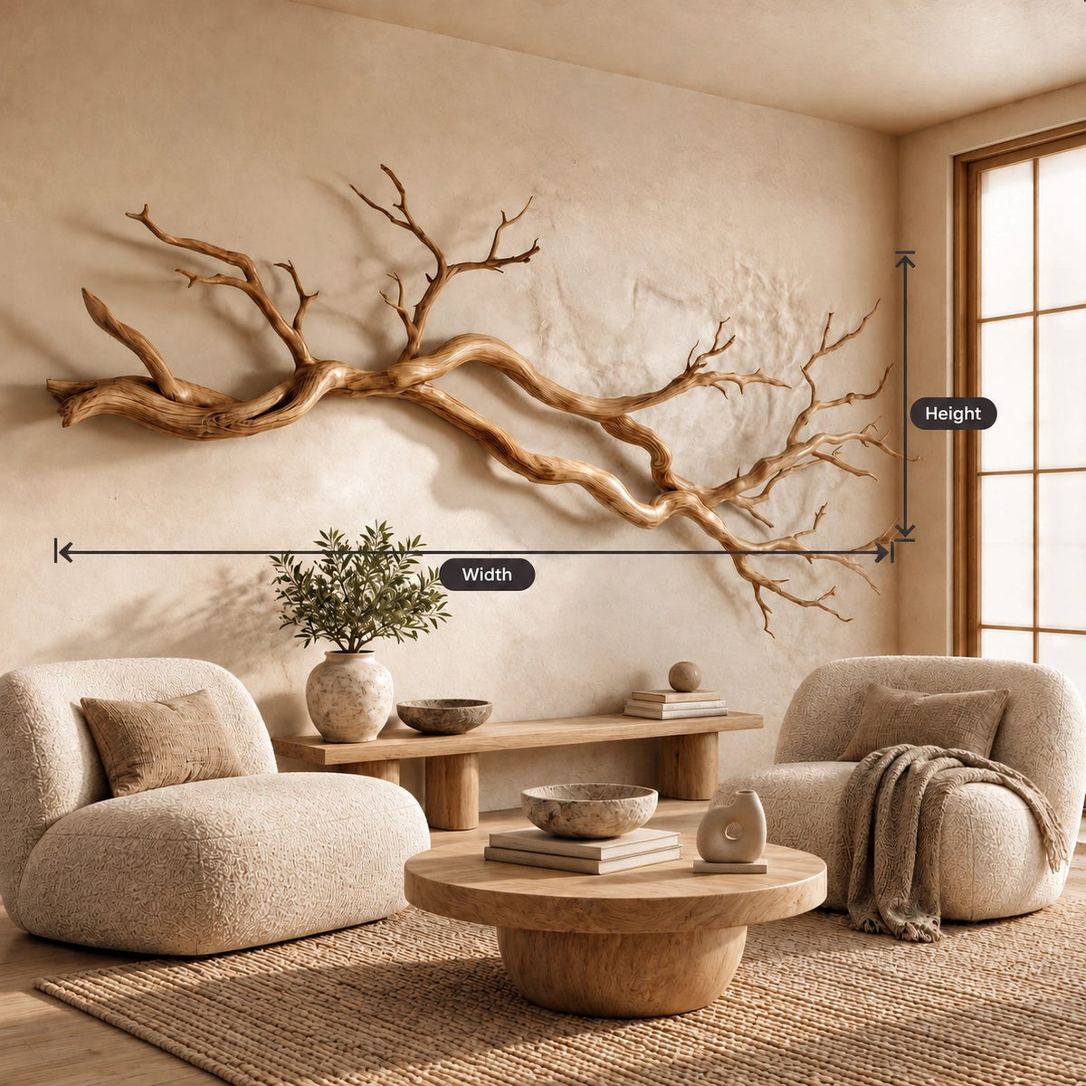 Wabi Sabi Wood Branch Wall Art With Natural Form For Living Room