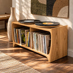 Mid Century Wood Record Player Stand With Open Storage For Living Room