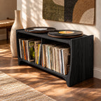Mid Century Wood Record Player Stand With Open Storage For Living Room