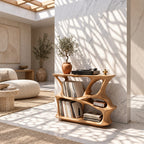 Contemporary Wood Record Player Stand With Branch Design For Living Room