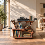 Contemporary Wood Record Player Stand With Branch Design For Living Room