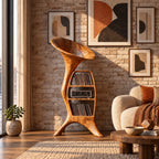Handcrafted Wood Record Player Stand With Sculptural Horn Form For Entryway